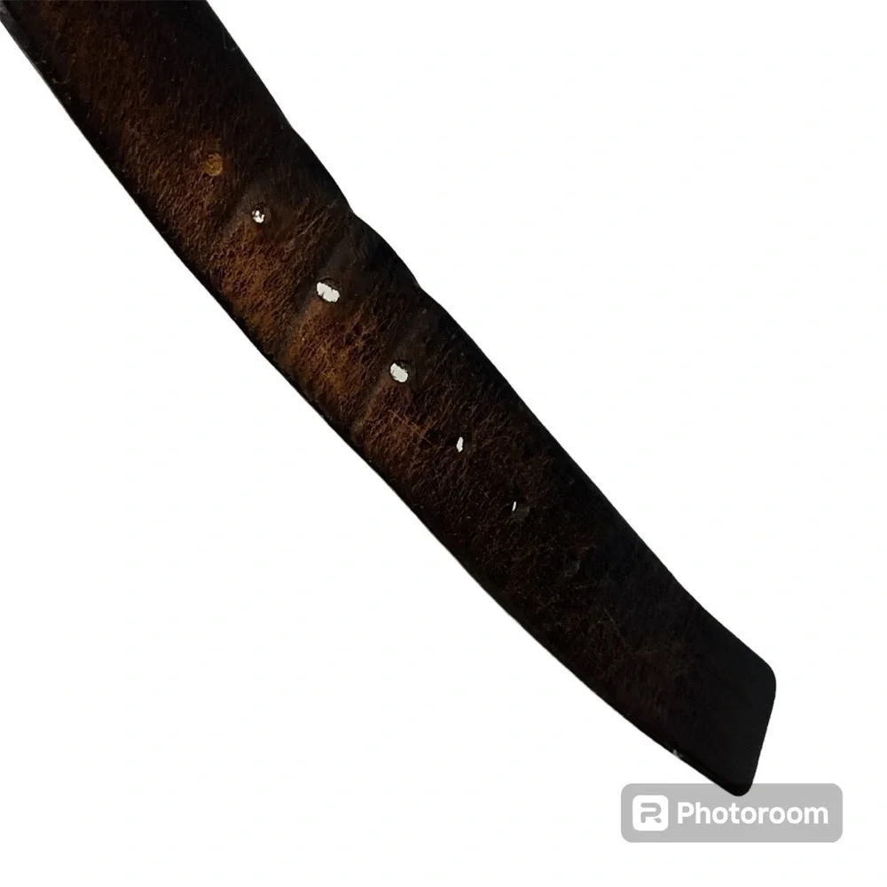 Brown Leather Belt Size 38 Silver Buckle Italian Cowhide
